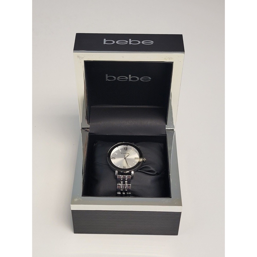 BEBE Silver Tone Diamond Accent Women's‎ Watch New In Box Stainless Steel Bezel